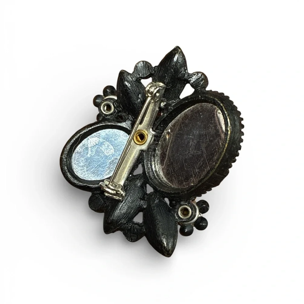 Colorful Floral Rhinestone and Glass Japanned Brooch